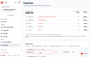 Log what you spend and see where it went, split by category and by what is billable back to clients. Keeping these records digitally supports Making Tax Digital.