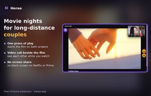 Movie night for long-distance couples: the film in sync on both screens, with your video call beside it