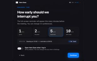 Choose how many minutes of warning you want: 1, 2, 5 or 10.