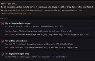 AI coaching (Pro+): one thing to fix next game, with a tip under every card that hurt
