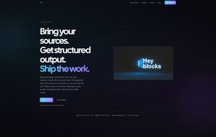 Heyblocks - Drop in any source. Describe any output. Heyblocks generates custom Tabs (flashcards, summaries, anything) and saves them as reusable Blueprints.