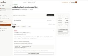 A completed review in the HeyDeer app, with its finding, depth and credits used (interactive demo).