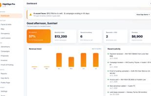 Dashboard - occupancy, monthly billed, vacant inventory, renewals and overdue invoices
