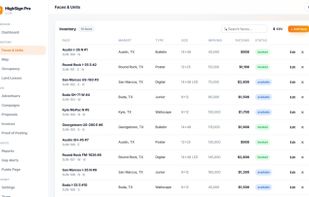Faces & Units - every board with market, type, size, impressions, rate and status