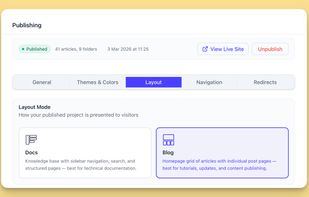 publishing setting for blogs and knowledge bases
