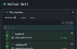 Sessions grouped by folder, with SSH sessions under their hosts.