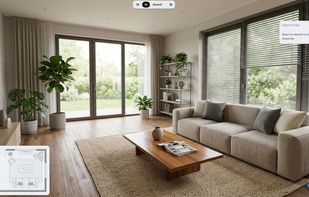Realistic render of living room designed with home 3d plan