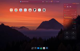 The Homeio desktop in the browser, with a dock and app windows