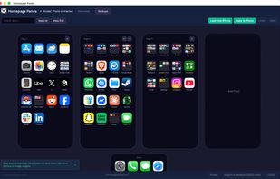 The editor with every home screen page loaded from the iPhone, side by side.