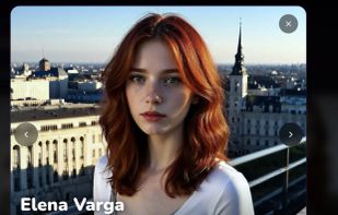 Realistic AI companion profile in HoneyChat with personality tags, character backstory and one-click chat access.