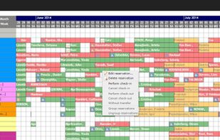 Interactive reservations calendar with drag-and-drop capabilities and color coding.