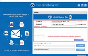 Hotmail Backup Tool screenshot 1