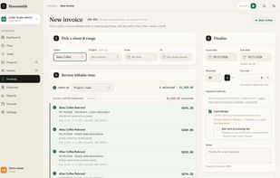Review an invoice draft from tracked work. Real application with fictional sample data.