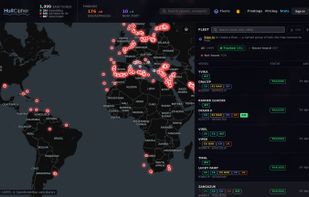Every ship on the sanctions lists on one live map. The bar on top counts how many are transmitting and how many have gone quiet.
