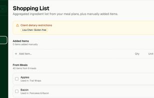 Camp Functionality - Shopping List