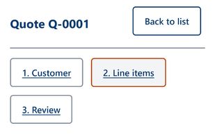 Three steps: customer, line items, review. Saved items drop your usual equipment and labor lines in without retyping them. Big text and full-width buttons, because this gets used outdoors.
