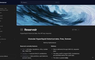 Reservoir: free Hyperliquid historical data (fills, candles, snapshots, order books) as Parquet on AWS S3