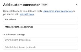 Connect Hypathesis as an MCP server in Claude to extract variable relationships directly from your AI workflow.