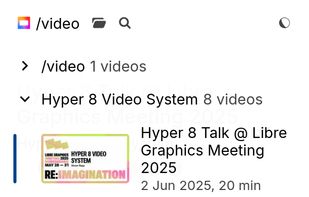 The browse menu on a Hyper 8 site, displayed on a really narrow mobile
viewport. Notably the "browse" and "search" menu items in the header are
replaced by icons (a "folder" and "magnifying glass")