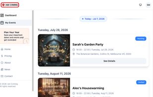 Events List – all upcoming events with status overview