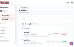 Invitation List – see every guest's RSVP status in one view