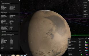 The Planetarium’s user interface provides easy navigation and tons of information. Links in the panels open Wikepedia.org pages for more than a hundred solar system bodies and dozens of astronomy concepts.