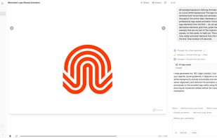  Workspace — iteratively refine your animation through  conversation with the AI agent. Upload assets, preview results, and export.
