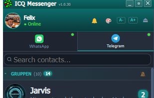 ICQ-style contact list with WhatsApp and Telegram chats