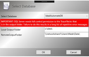 Third dialog screen requests that select database