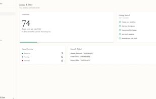 Dashboard overview with countdown card and stats