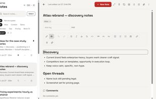 Markdown note editor with tags, notebooks, live preview, comments, and attachments.