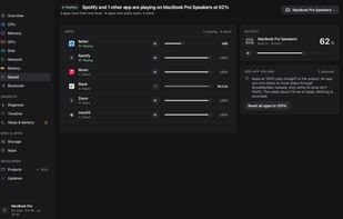 Sound: a separate volume for each app that is playing audio.