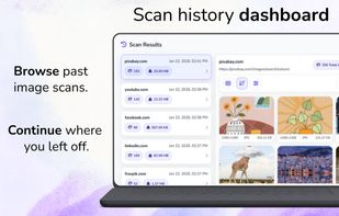 Browse scan history, reopen previous image results, and continue organizing where you left off.