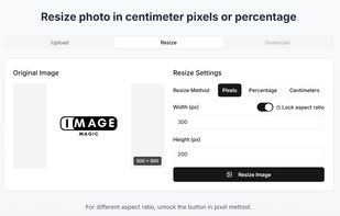Resize image in pixels, centimeter or percentage