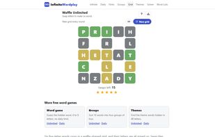 Grid: swap letters to fix six crossing five-letter words. Every grid is solvable in exactly 10 swaps.