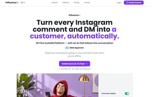 InfluenceAI landing page - Turn Instagram comments and DMs into sales

