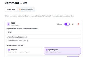 Comment-to-DM setup: trigger automatic DMs and public replies by keyword

