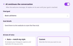 AI conversational assistant settings: define your sales goal, tone, and website context

