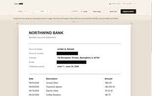Redacting a bank statement