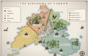 A fantasy world map with named realms, made in the Inkling map maker
