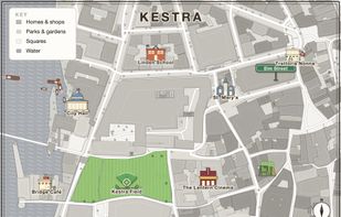 A city map with parks, landmarks and named places