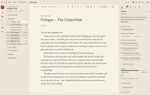 The editor: a chapter in the manuscript, with the project tree and inspector