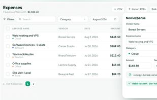 Expense management with receipt photos and categories.
