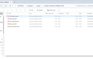 Windows Explorer showing the batch of generated PDFs, one per Excel row