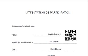 Example output: a personalized attestation with QR code and dynamic fields