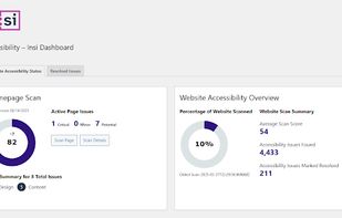 Insi's intuitive dashboard transforms complex accessibility data into clear, actionable insights. See your website's accessibility score, active issues, and progress at a glance - no technical expertise required.