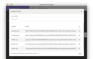 Easily view and manage cookies in a simple yet powerful interface. Cookies are automatically stored and sent with every request, just as you would expect.
