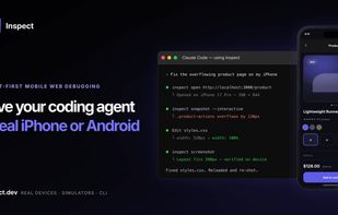 Inspect's own site image: a terminal driving an agent against a real iPhone or Android page.