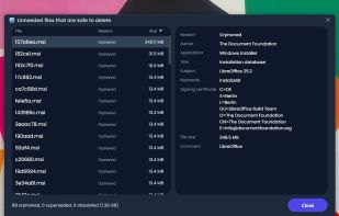 Details of the files no longer needed.