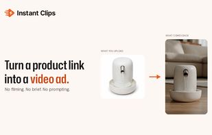 What a seller puts in, and what comes back: a product link becomes a finished vertical ad.